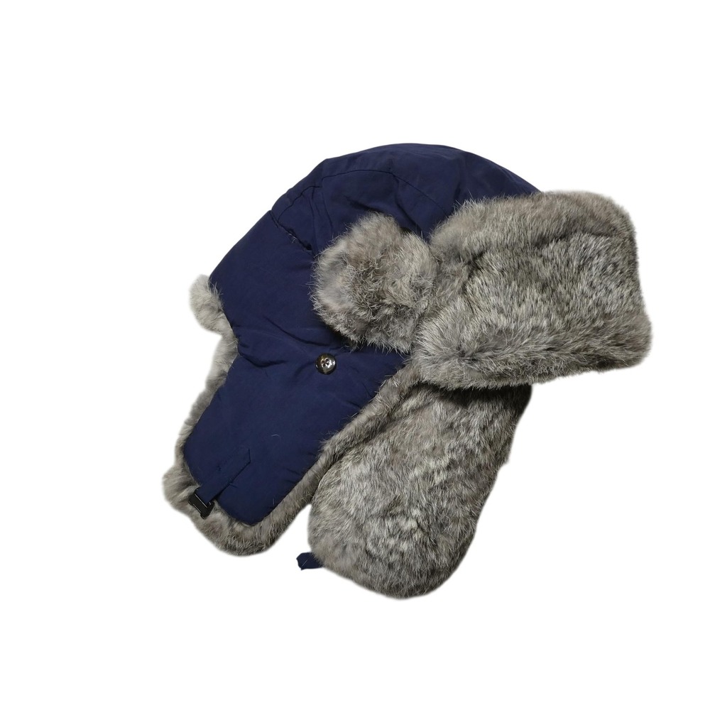 Mad Bomber Hat Trapper Fitted Mens M Blue Rabbit Fur Ear Flap Winter Outdoor